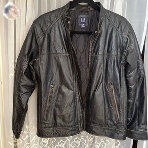 GAP Black Leather Quilted-Lined Jacket